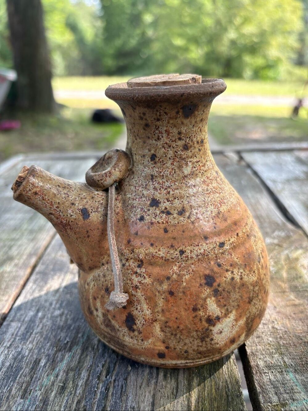 MCM Studio Pottery Oil Vinegar Cruet Bottle Cork Stopper Brown Glaze Rustic